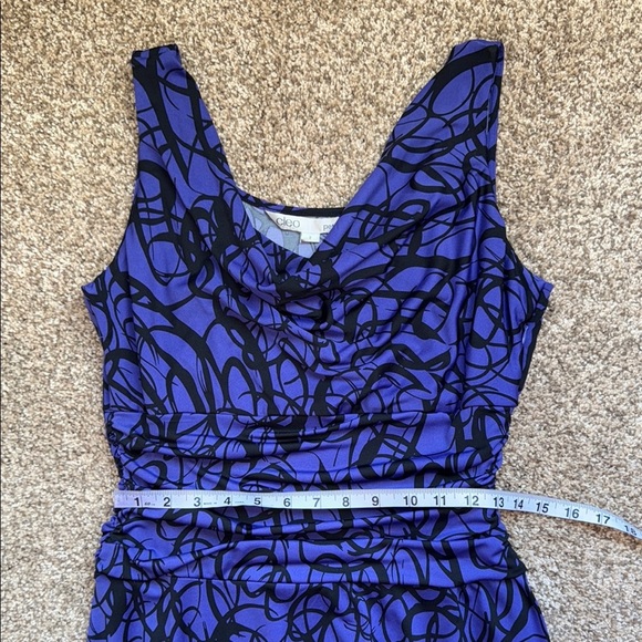Cleo Dress Black Purple Midi V-Neck Sleeveless Tummy Control Ruched Women's Sz8P - Picture 12 of 14